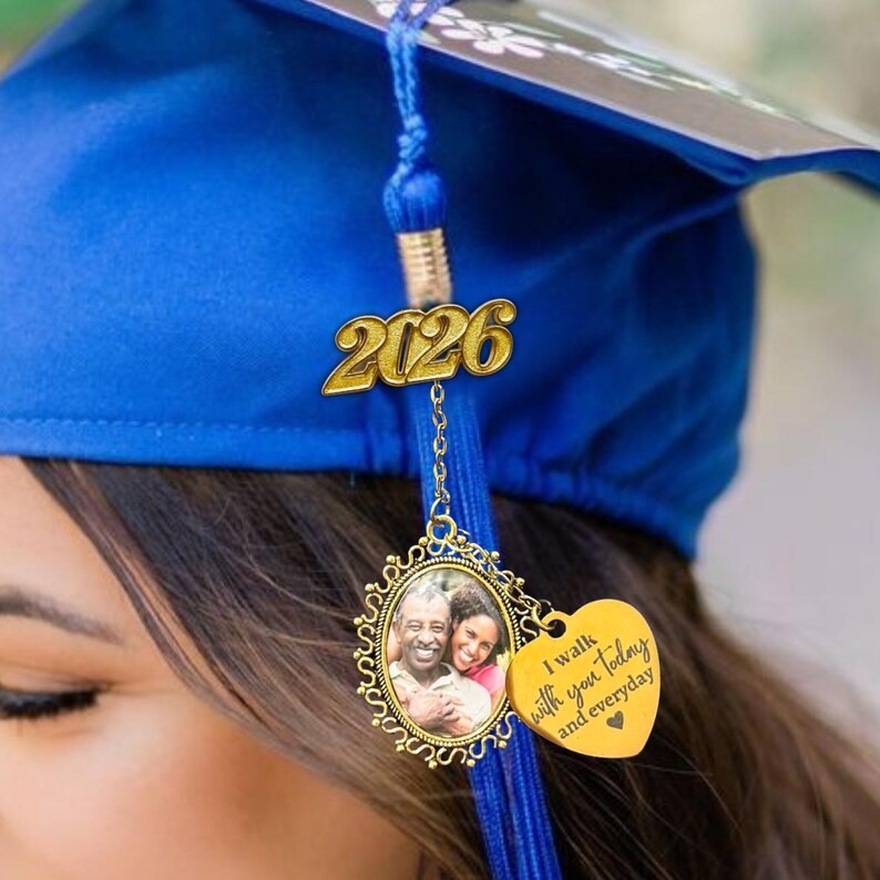 Custom Graduation Day Gift Memorial Photo Tassel Charm Keepsake Saying