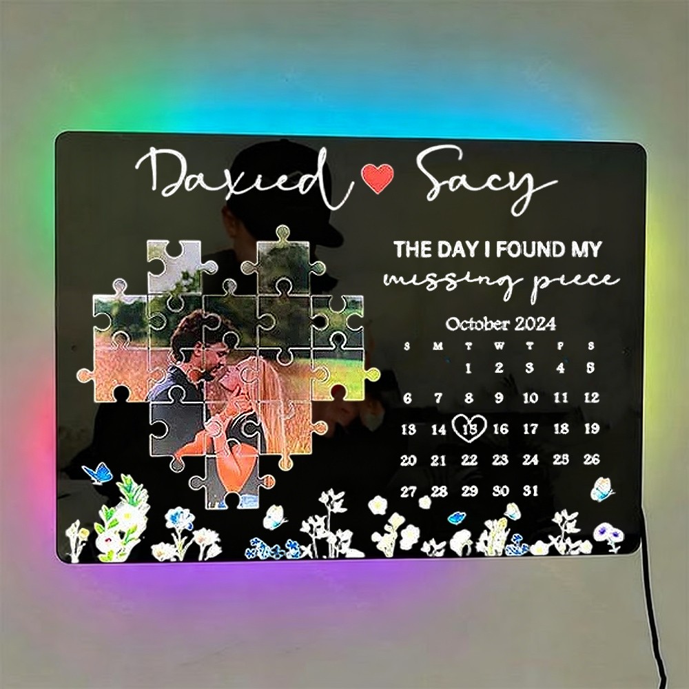 The Day I Found My Missing Piece Personalized Photo Mirror Lamp for Couples