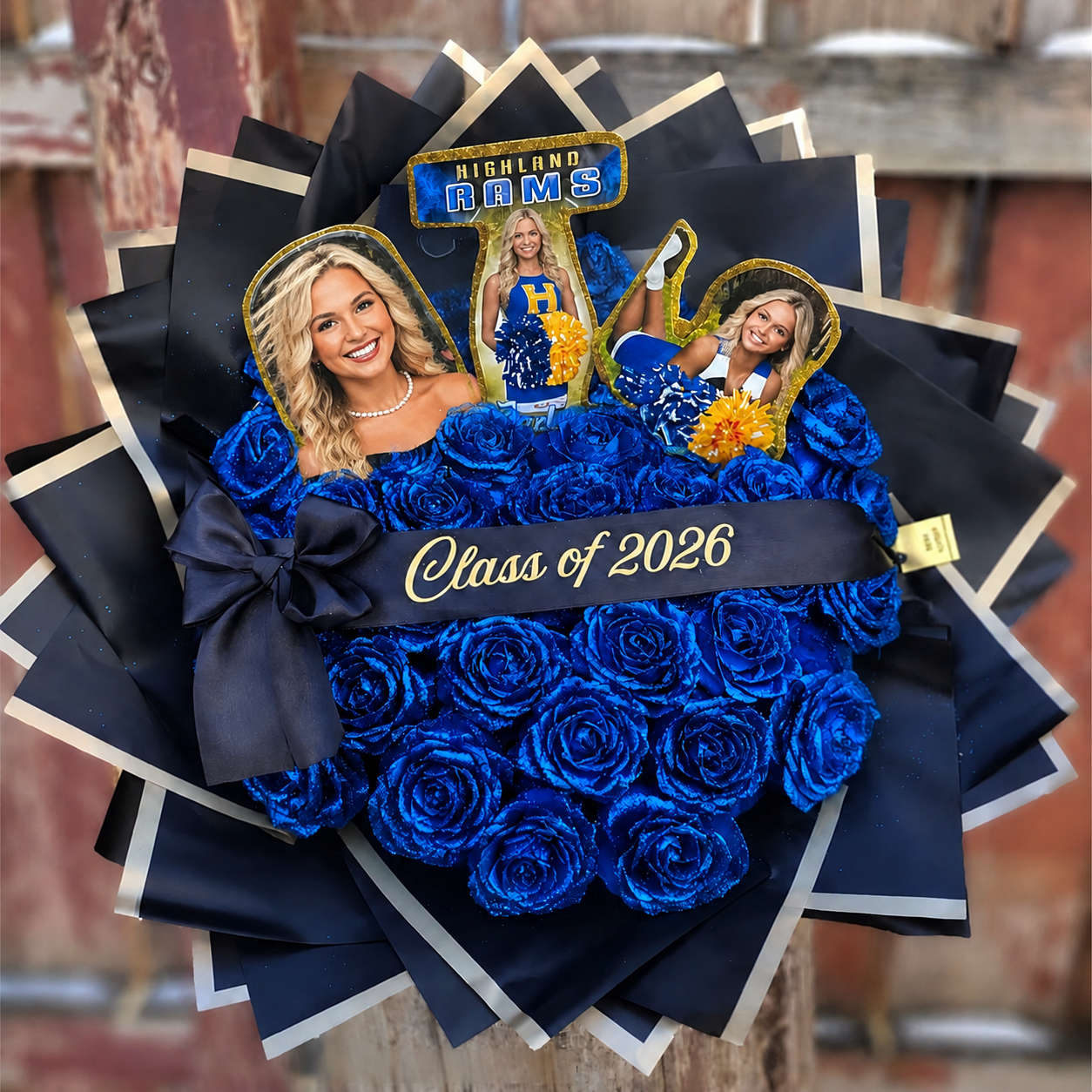 Custom Glitter Roses Graduation Bouquet: Personalized Class of 2026 Gift