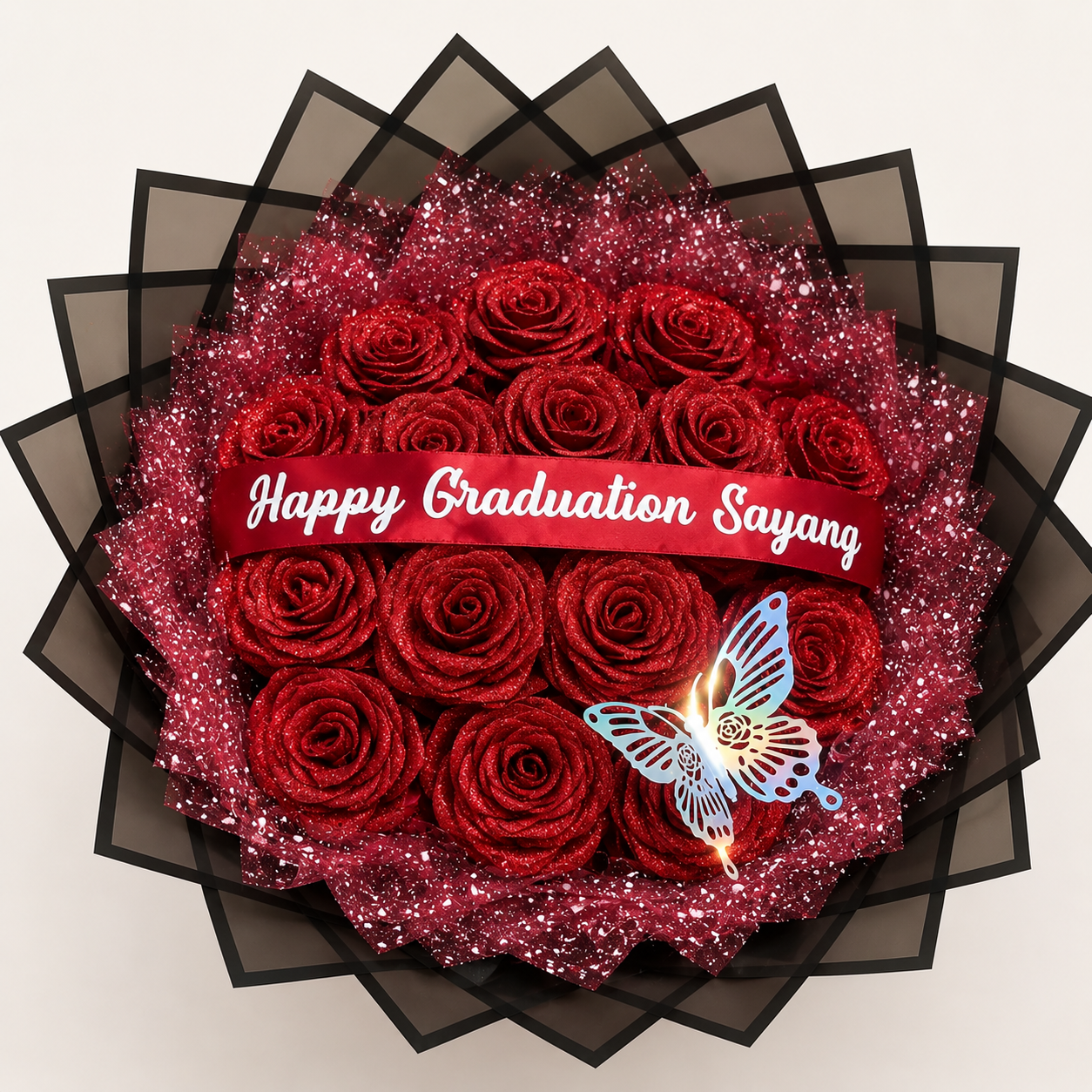 Custom Glitter Roses Graduation Bouquet: Personalized Class of 2026 Gift