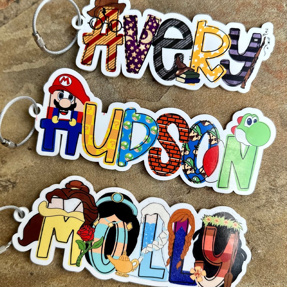 Personalized Character Name Keychain Tag, Cute Fantasy Themed Backpack Tag, Bookbag & Lunch Box Charm