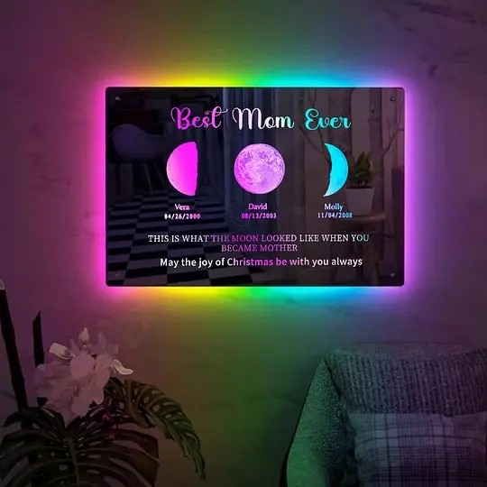 Custom Led Mirror Light Frame With Text And Date-Mom's Universe