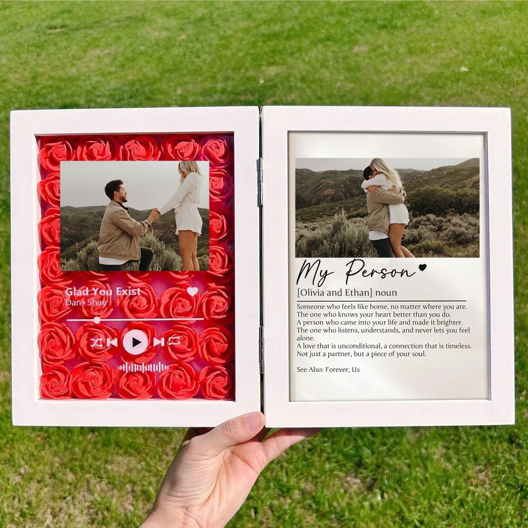 Custom Music Flowers Frame with Couple Definition for Anniversary