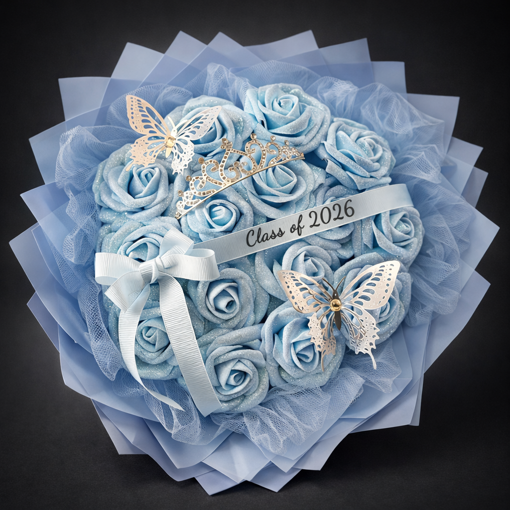 Custom Glitter Roses Graduation Bouquet: Personalized Class of 2026 Gift