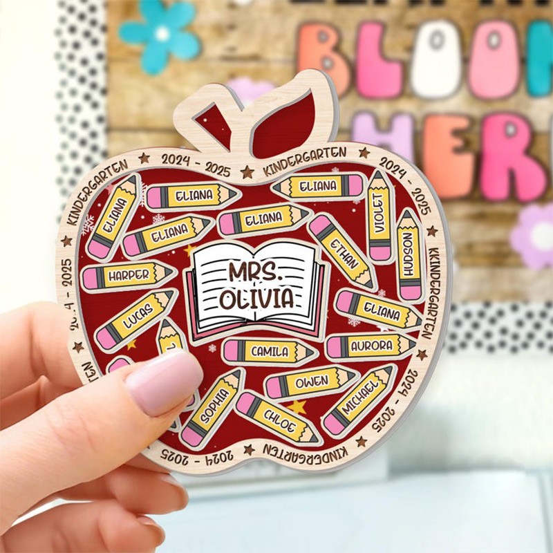 Personalized Apple Shaker Magnet With Kids Name Teacher Appreciation Gift