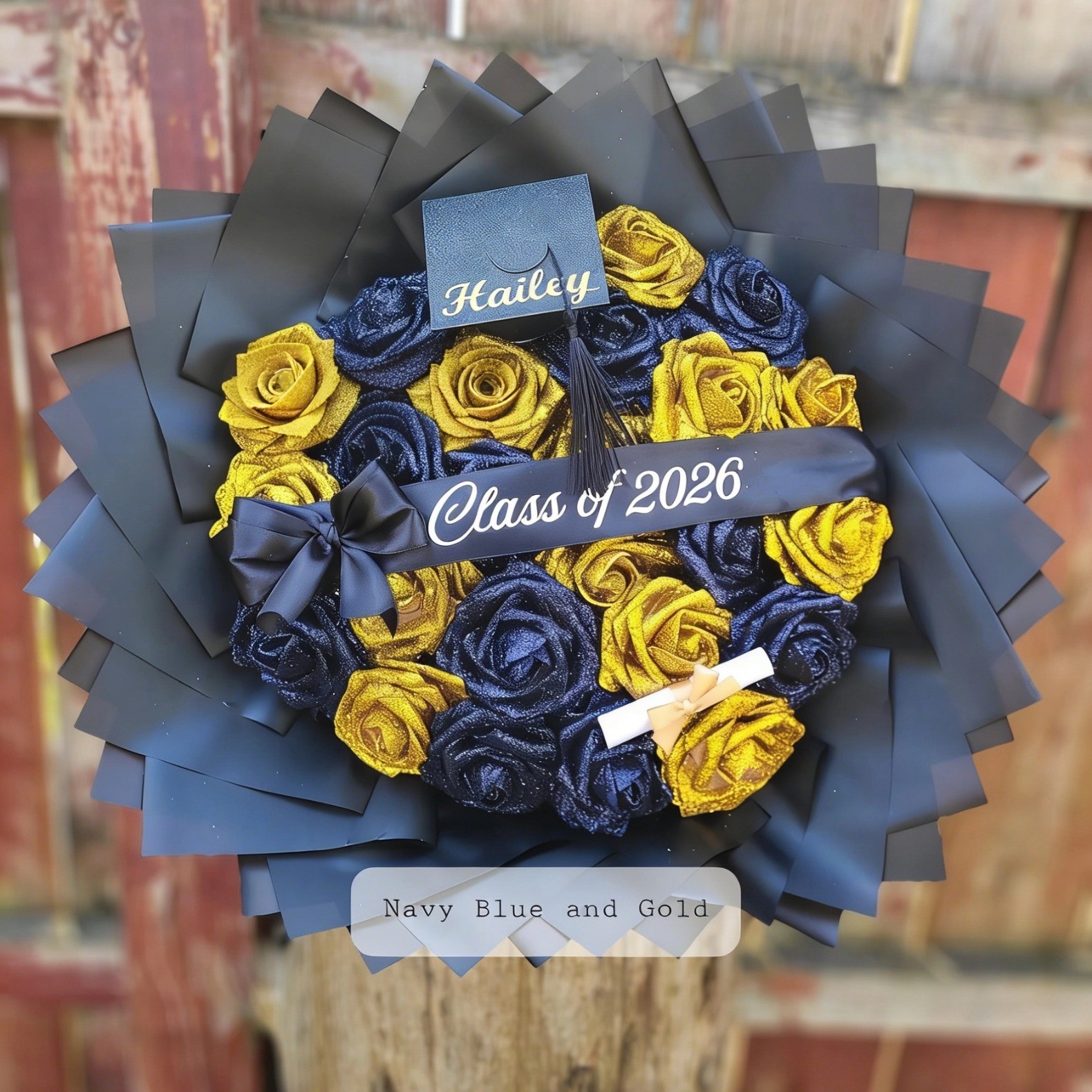 Custom Glitter Roses Graduation Bouquet: Personalized Class of 2026 Gift