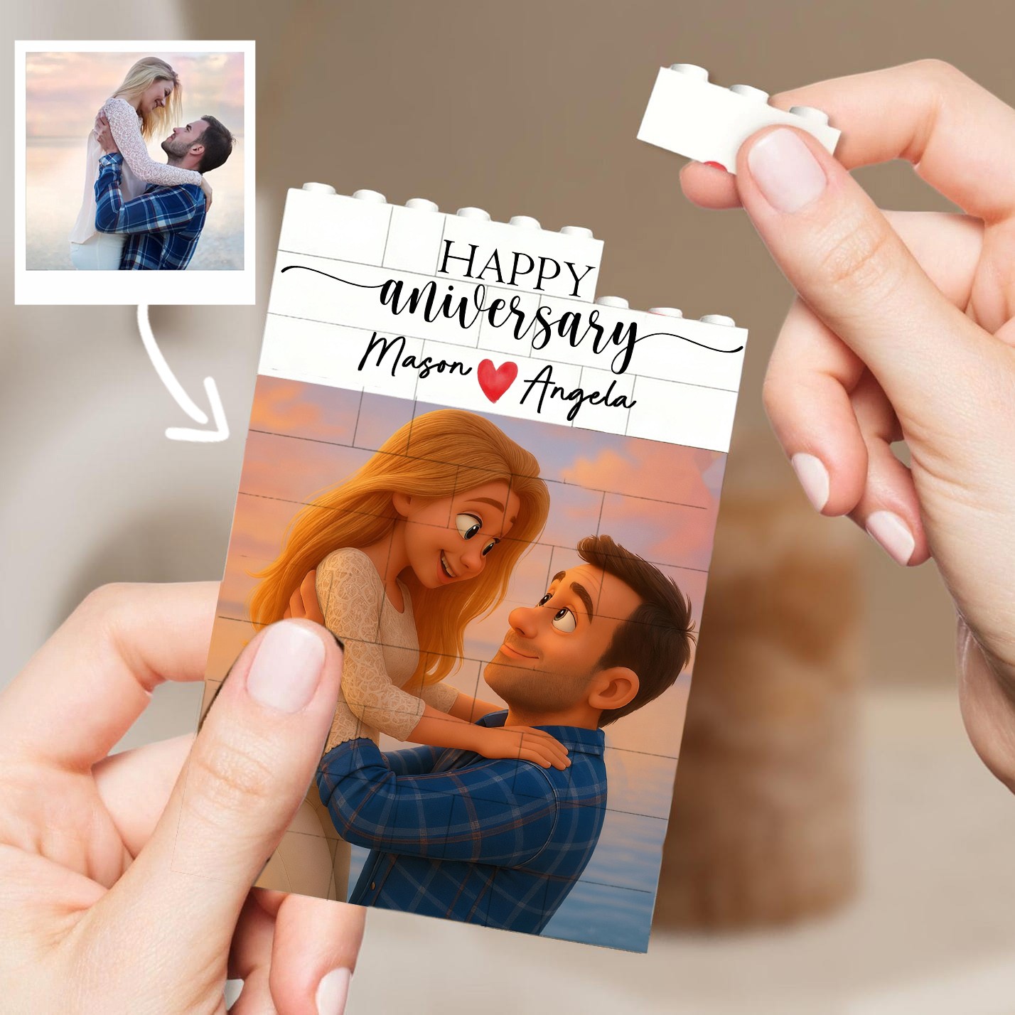 Personalized Cartoon Portrait Puzzle Blocks Gift For Valentine's Day