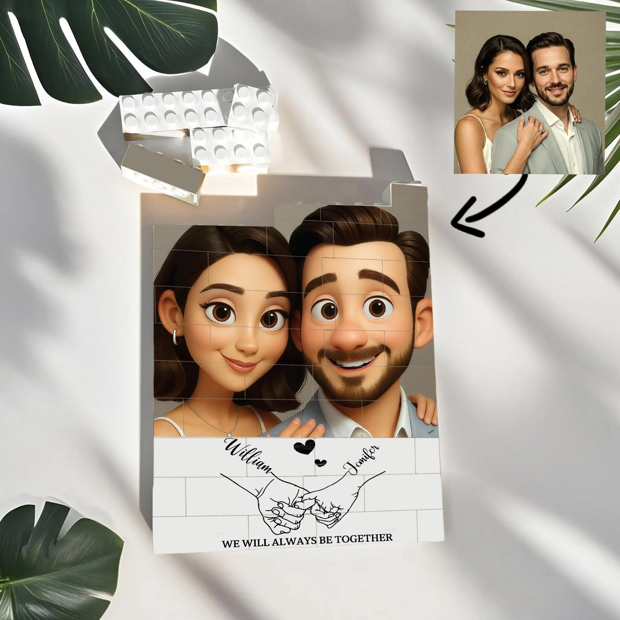 Personalized Cartoon Portrait Puzzle Blocks Gift For Valentine's Day
