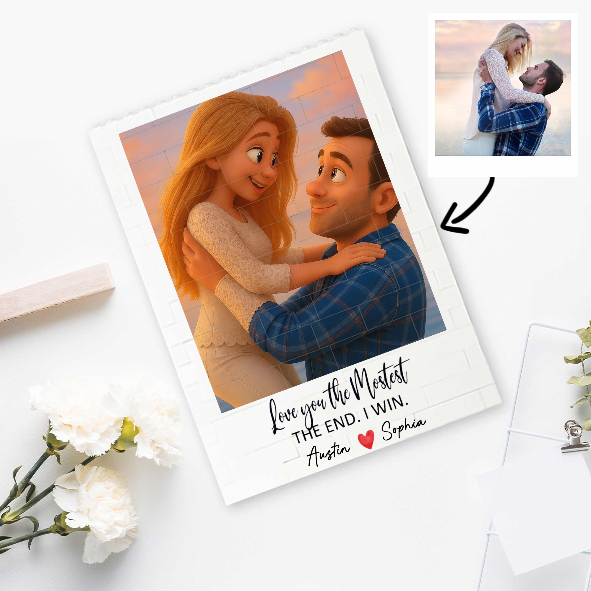 Personalized Cartoon Portrait Puzzle Blocks Gift For Valentine's Day