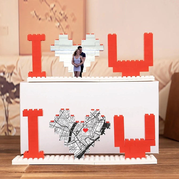 Personalized Map Print Building Brick Puzzle Valentine's Gifts For Her