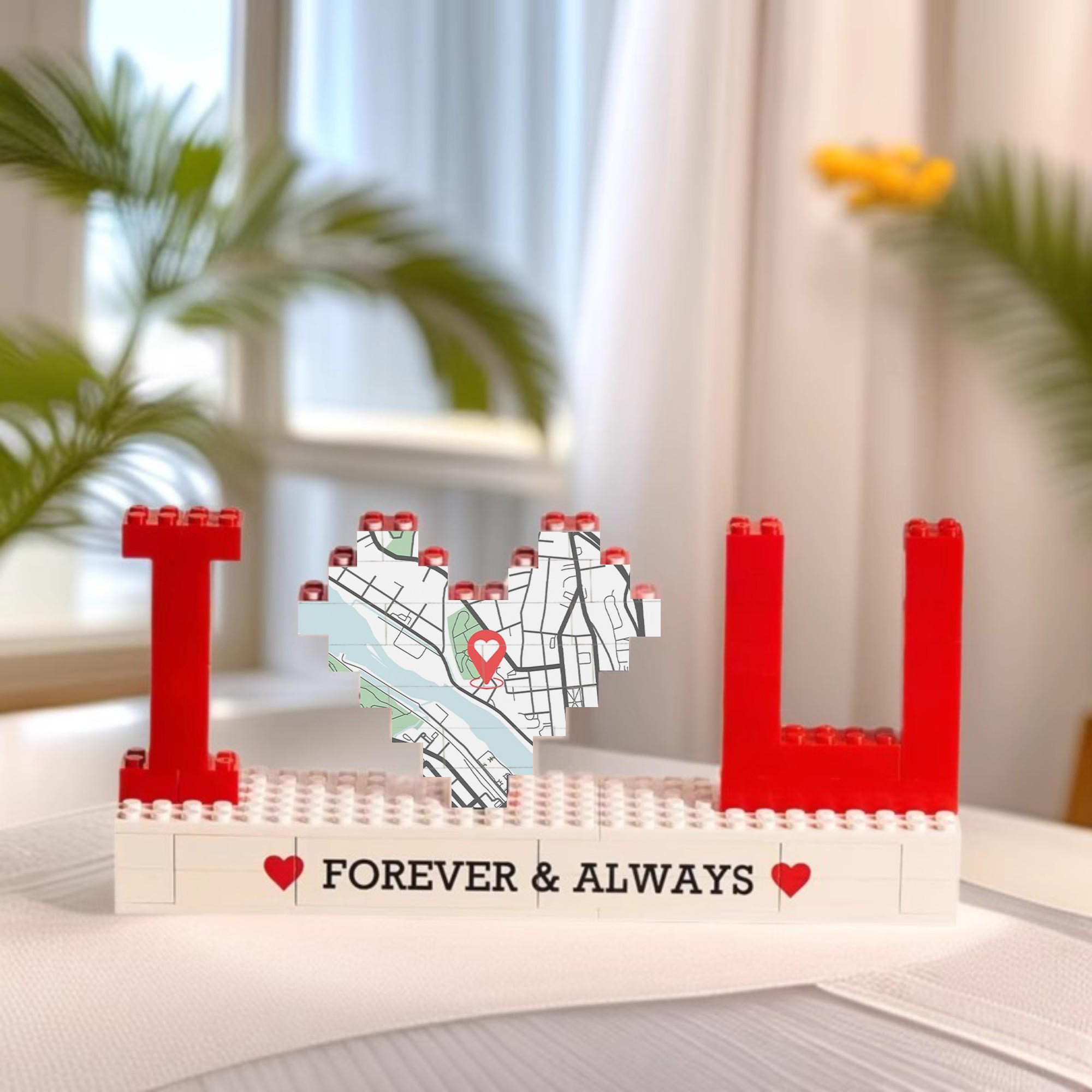 Personalized Map Print Building Brick Puzzle Valentine's Gifts For Her