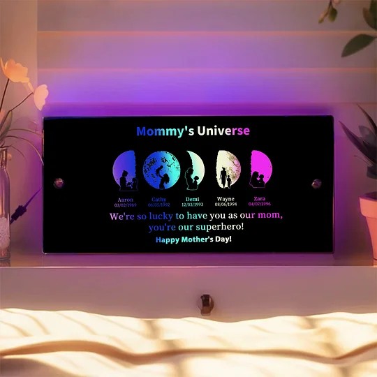 Customized Mother Moon Phase Art And Character Silhouette Horizontal Mirror Lamp