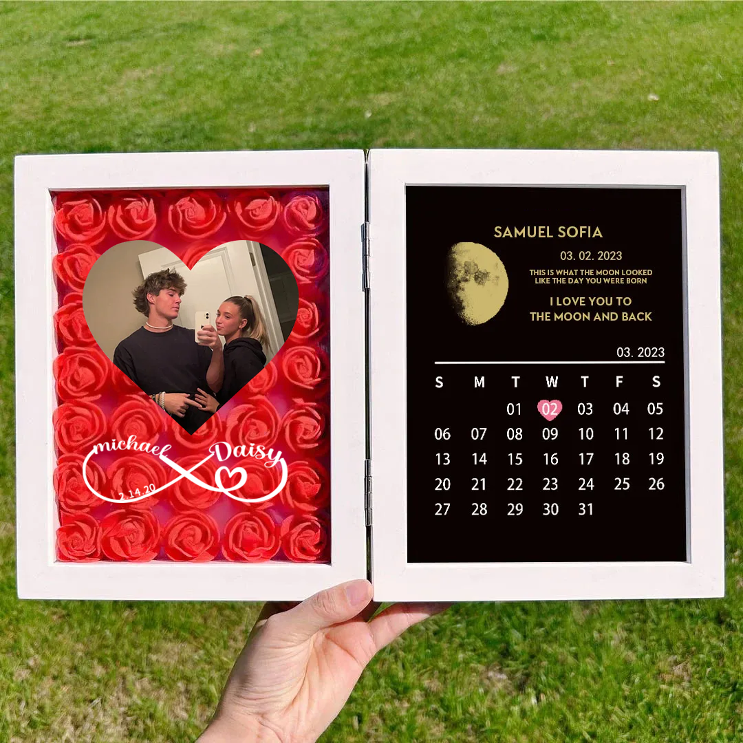 Custom Flowers Frame with Real Moon Phase for Anniversary