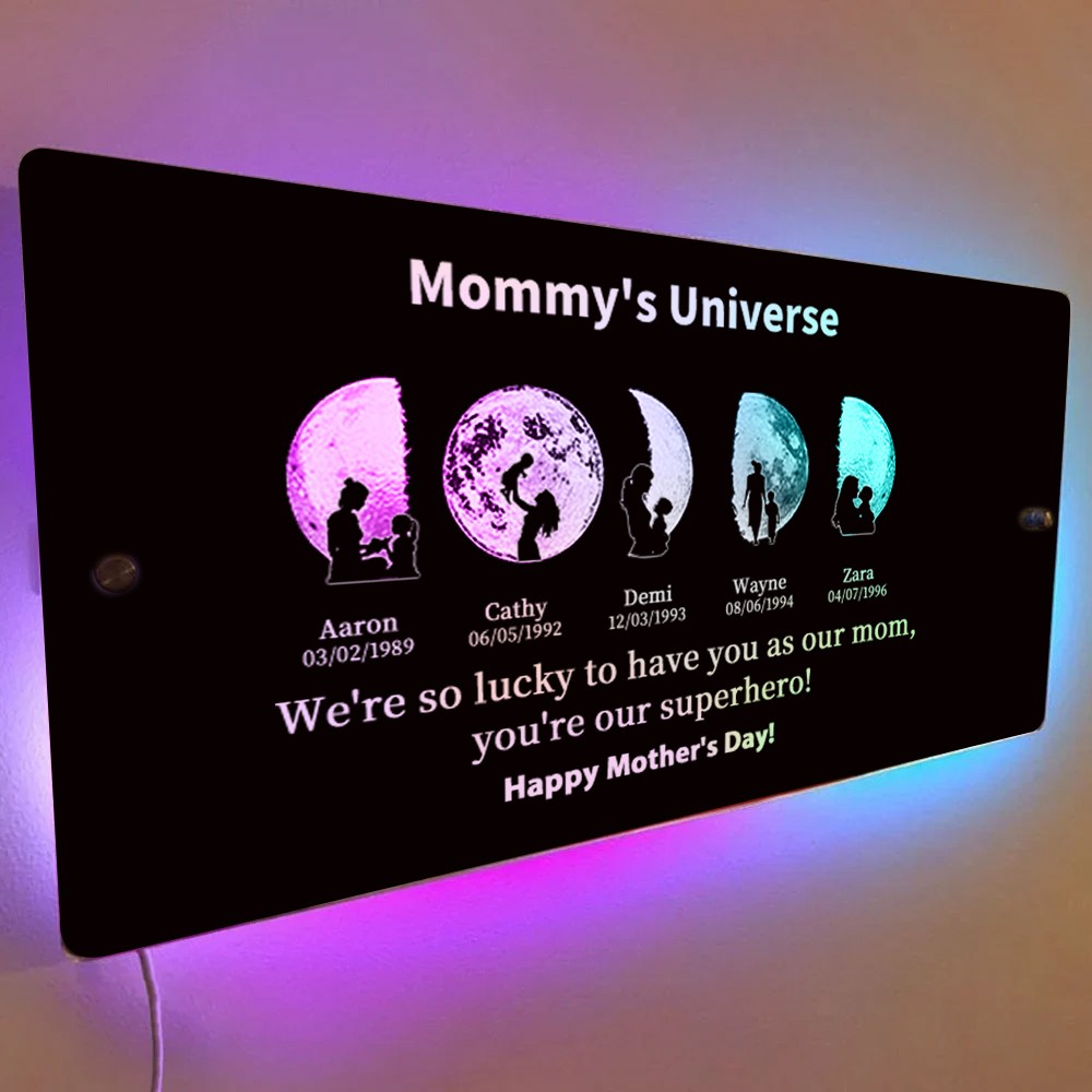 Customized Mother Moon Phase Art And Character Silhouette Horizontal Mirror Lamp