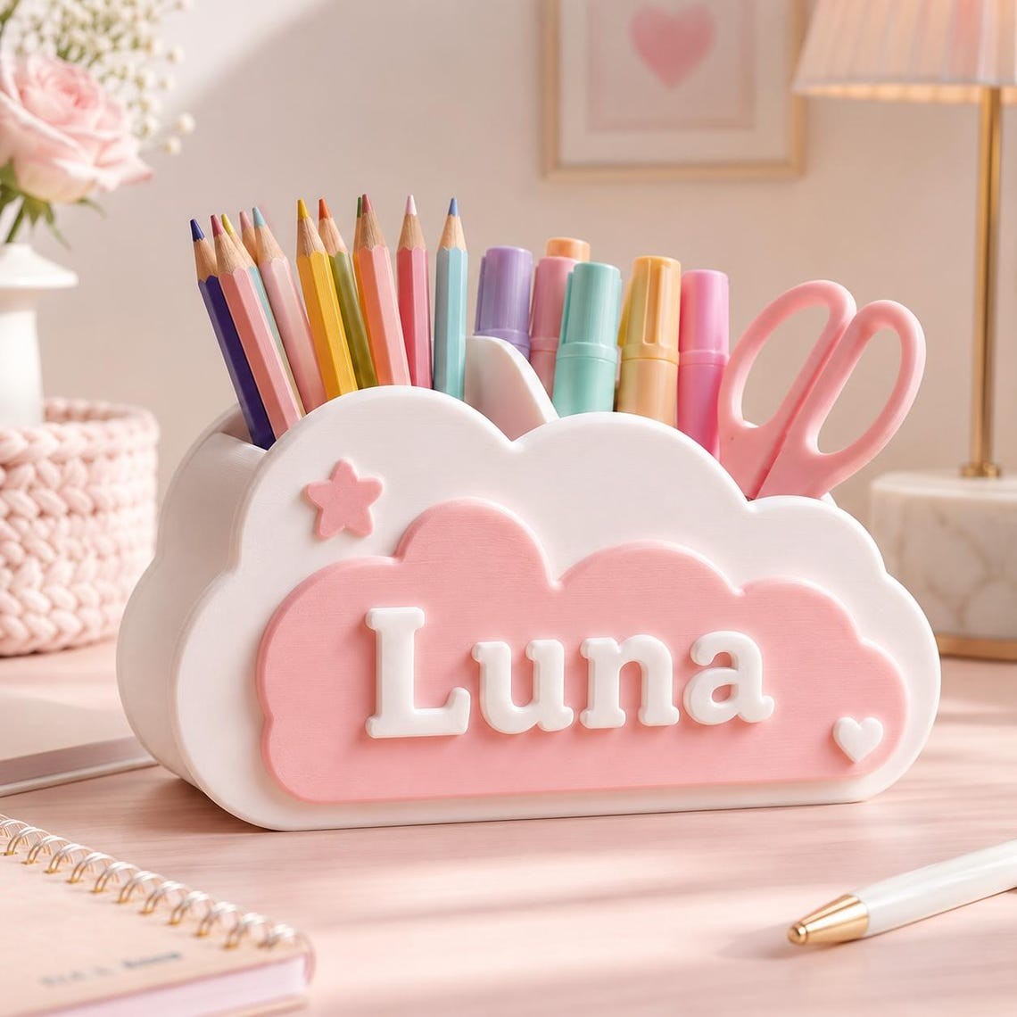 Personalized Name Desk Organizer, 3D Printed Pencil Holder, Kids Room Decor, Back to School Gift