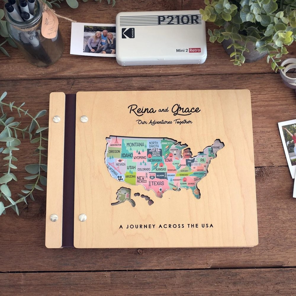 Personalized Wooden Travel Map Adventure Book Scrapbook Couples Travel Album Anniversary Gift Valentine's Gift Christmas Gift