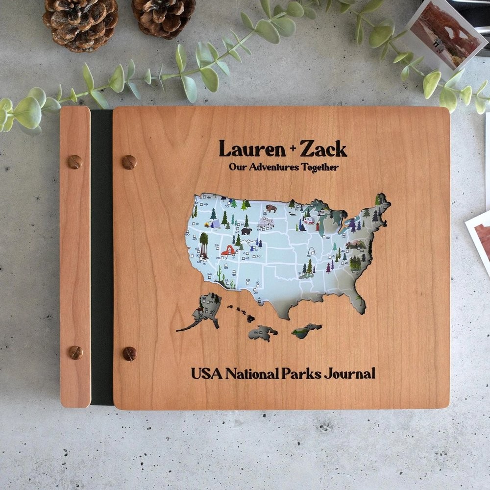 Personalized Wooden Travel Map Adventure Book Scrapbook Couples Travel Album Anniversary Gift Valentine's Gift Christmas Gift