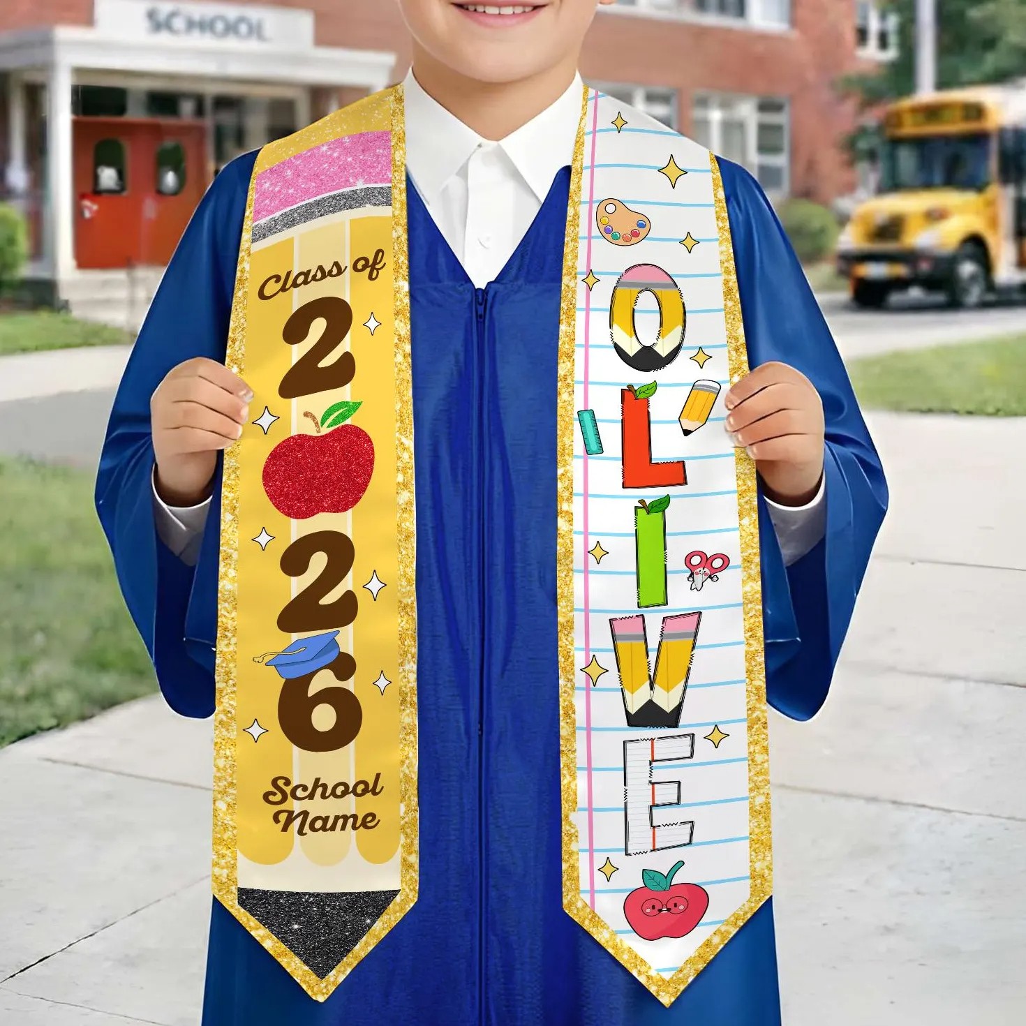 Custom Name Kid Kindergarten Class of 2026 Graduation Stole