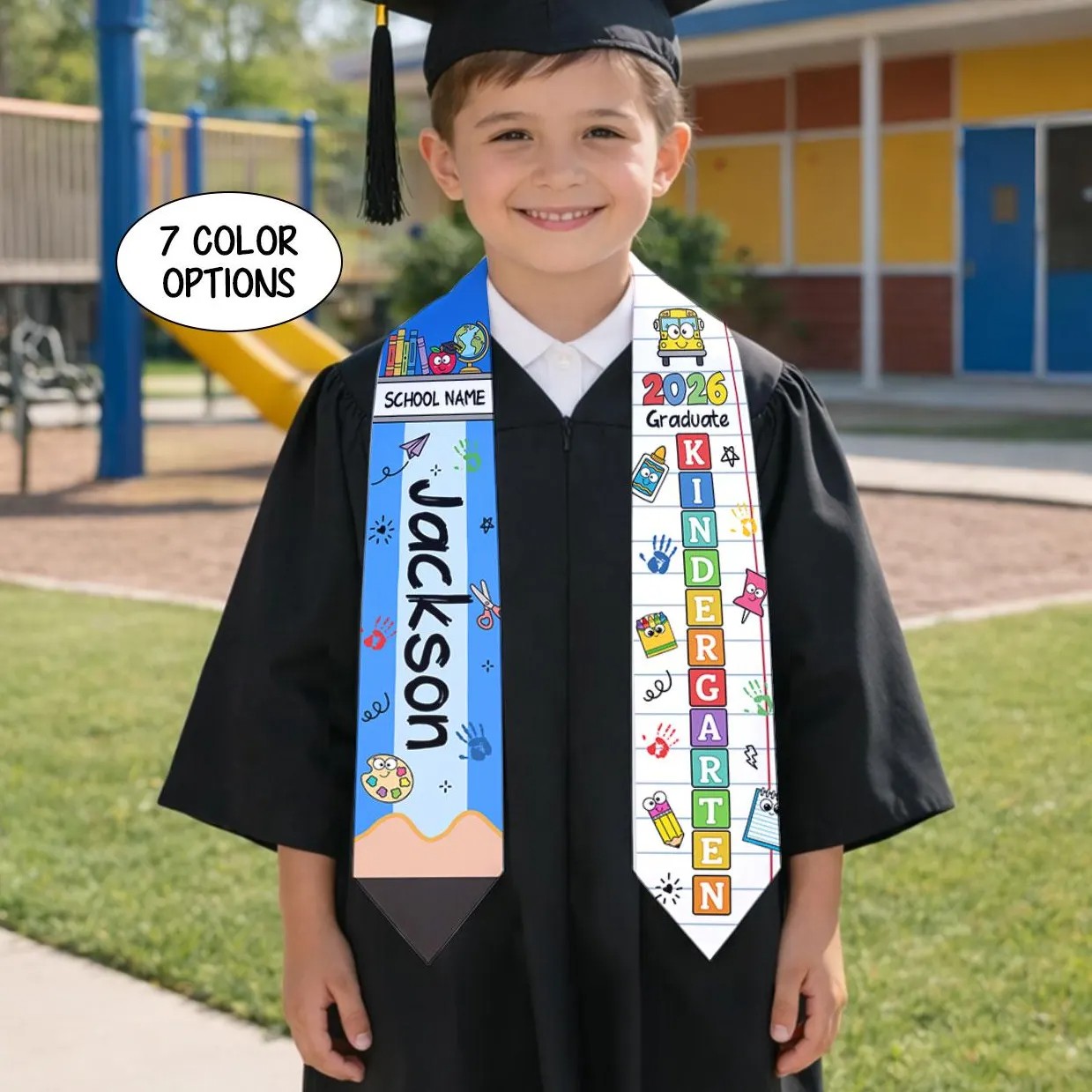 Custom Name Kid Kindergarten Class of 2026 Graduation Stole