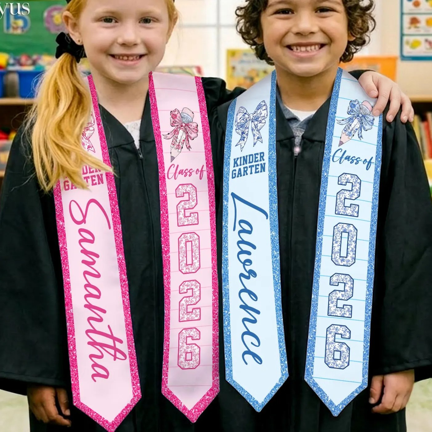 Custom Kindergarten Graduation Stole, Personalized Kids Name Grad Sash
