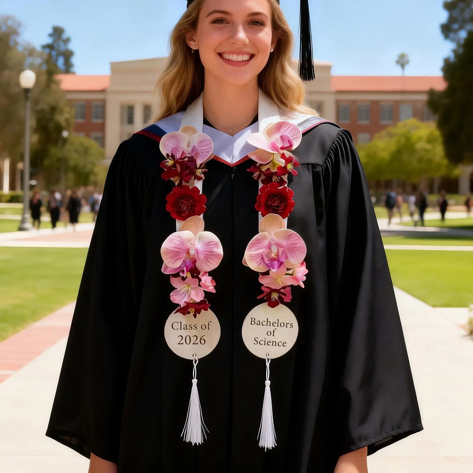 Handmade Pastel Floral Personalized 2026 Graduation Lei with Name