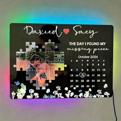 The Day I Found My Missing Piece Personalized Photo Mirror Lamp for Couples