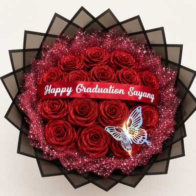 Custom Glitter Roses Graduation Bouquet: Personalized Class of 2026 Gift