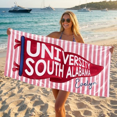 Personalized College Pennant Beach Towel University Graduation Gift