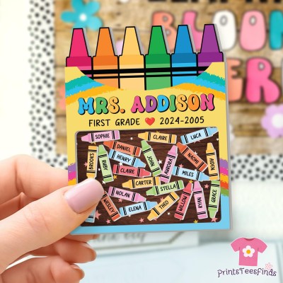 Personalized Crayon Shaker Magnet With Kids Name Teacher Appreciation Gift