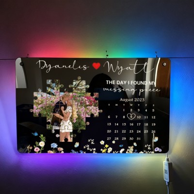 The Day I Found My Missing Piece Personalized Photo Mirror Lamp for Couples