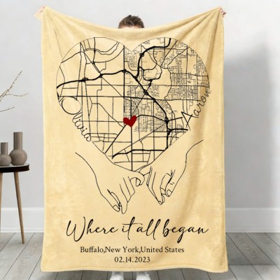 Custom Where It All Began Love City Map Blanket for Couple