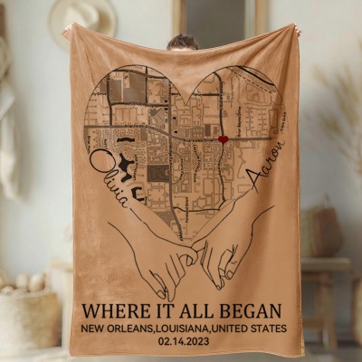 Custom Where It All Began Love City Map Blanket for Couple