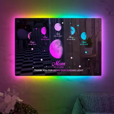 Mom's Exclusive Galaxy Mirror Lamp - Customized Moon Phases for Kids and Moms