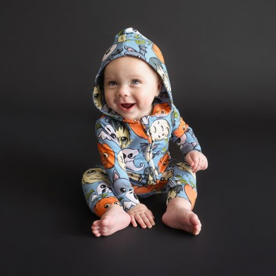 Little Monsters Halloween French Terry Zippered Hooded Romper