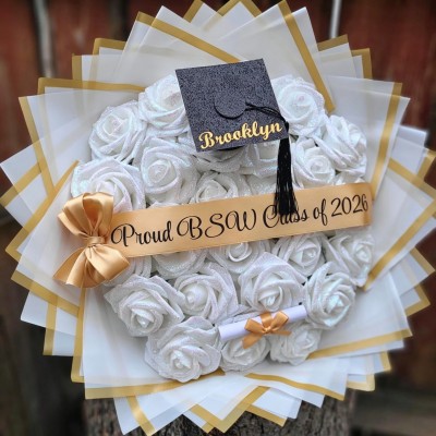 Custom Glitter Roses Graduation Bouquet: Personalized Class of 2026 Gift