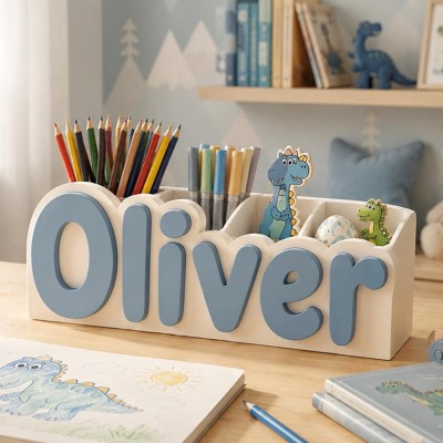 Personalized Name Desk Organizer, 3D Printed Pencil Holder, Kids Room Decor, Back to School Gift