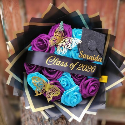 Custom Glitter Roses Graduation Bouquet: Personalized Class of 2026 Gift