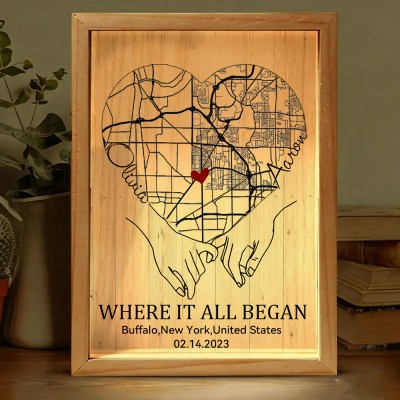 Personalized Where It All Began Map Light Box for Couple