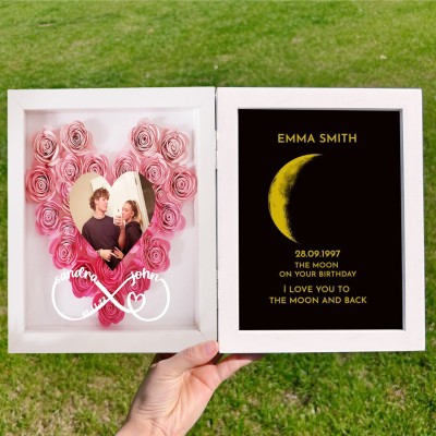 Custom Flowers Frame with Real Moon Phase for Anniversary