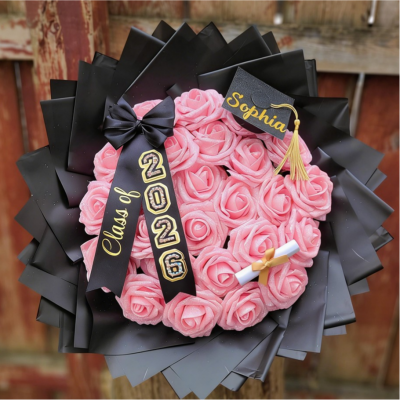 Custom Glitter Roses Graduation Bouquet: Personalized Class of 2026 Gift