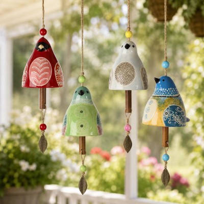 Unique Bird Lover Gift, Custom Name Bird Chime, Garden Porch Wind Ornament,Personalized Ceramic Bird Hanging Decor