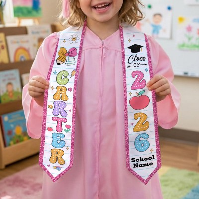 Custom Name Kid Graduation Stole, Grad Gift for Kids, Class of 2026 Kindergarten Stole