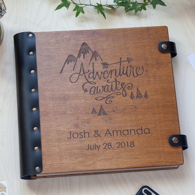 Personalized Wooden Our Adventure Book Engraved with Names and Date Valentine's Day Wedding Anniversary Gift for Couple