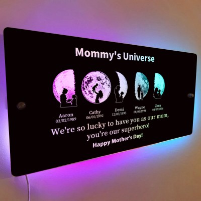 Customized Mother Moon Phase Art And Character Silhouette Horizontal Mirror Lamp