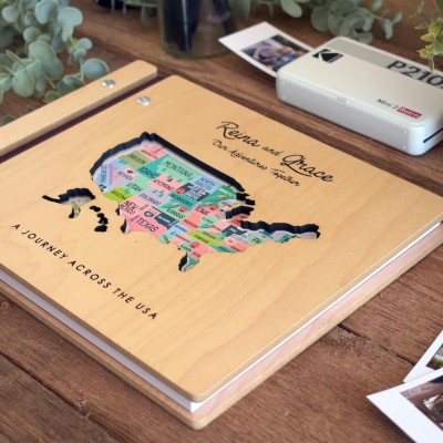 Personalized Wooden Travel Map Adventure Book Scrapbook Couples Travel Album Anniversary Gift Valentine's Gift Christmas Gift