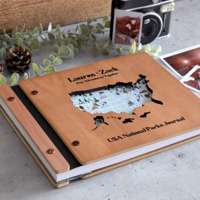 Personalized Wooden Travel Map Adventure Book Scrapbook Couples Travel Album Anniversary Gift Valentine's Gift Christmas Gift