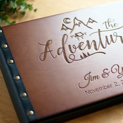 Personalized Wooden Travel Photo Album With Mountains Our Adventure Book Wedding Anniversary Gift For Couple